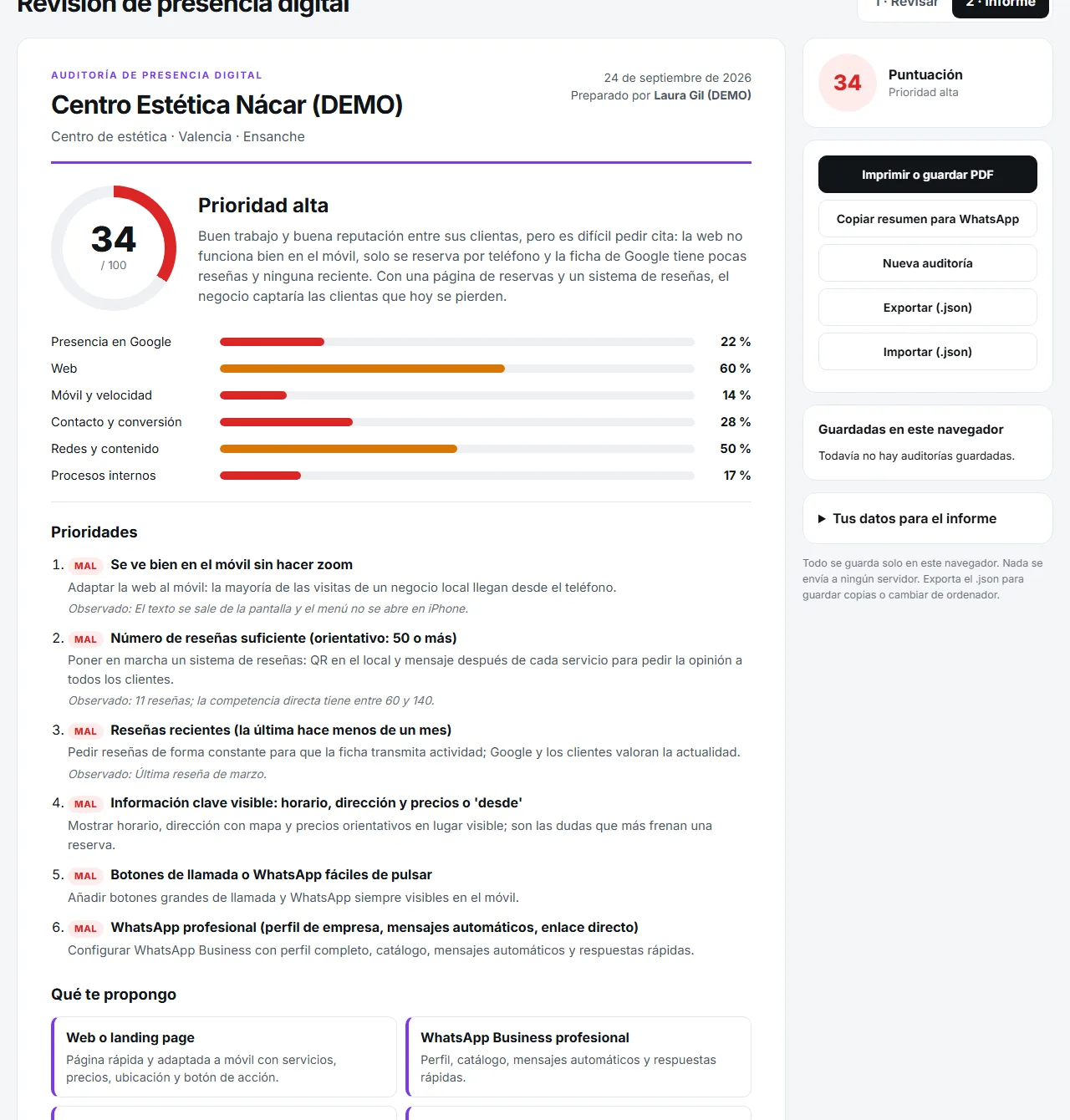 Captura real de Auditoría Express