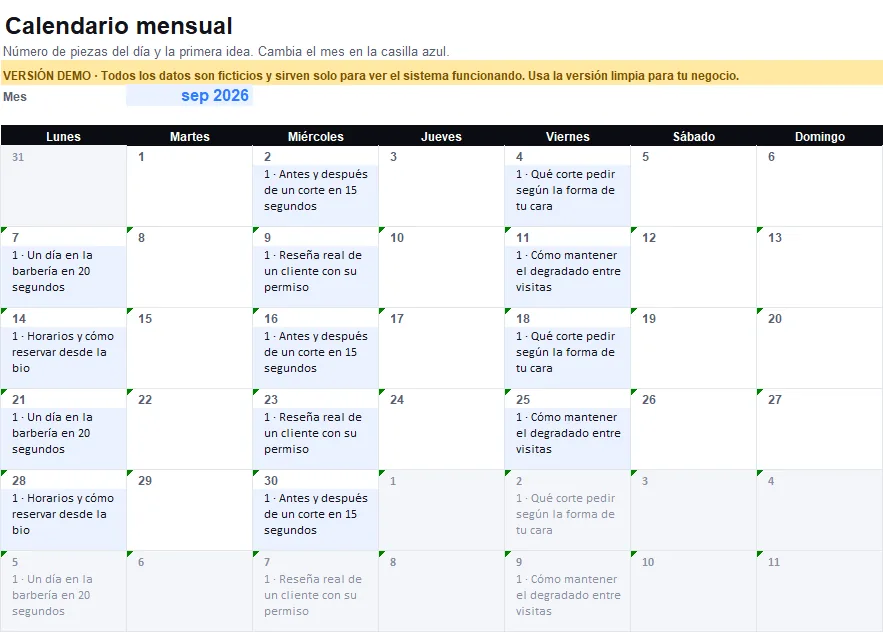 Captura real de Content Planner