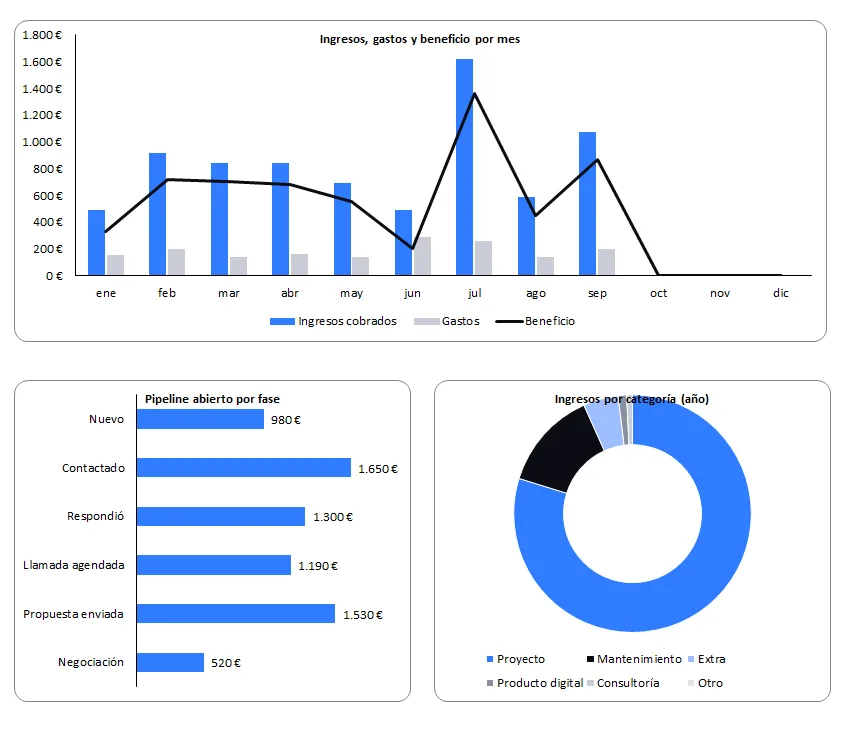 Gráficos reales del Business Control Dashboard