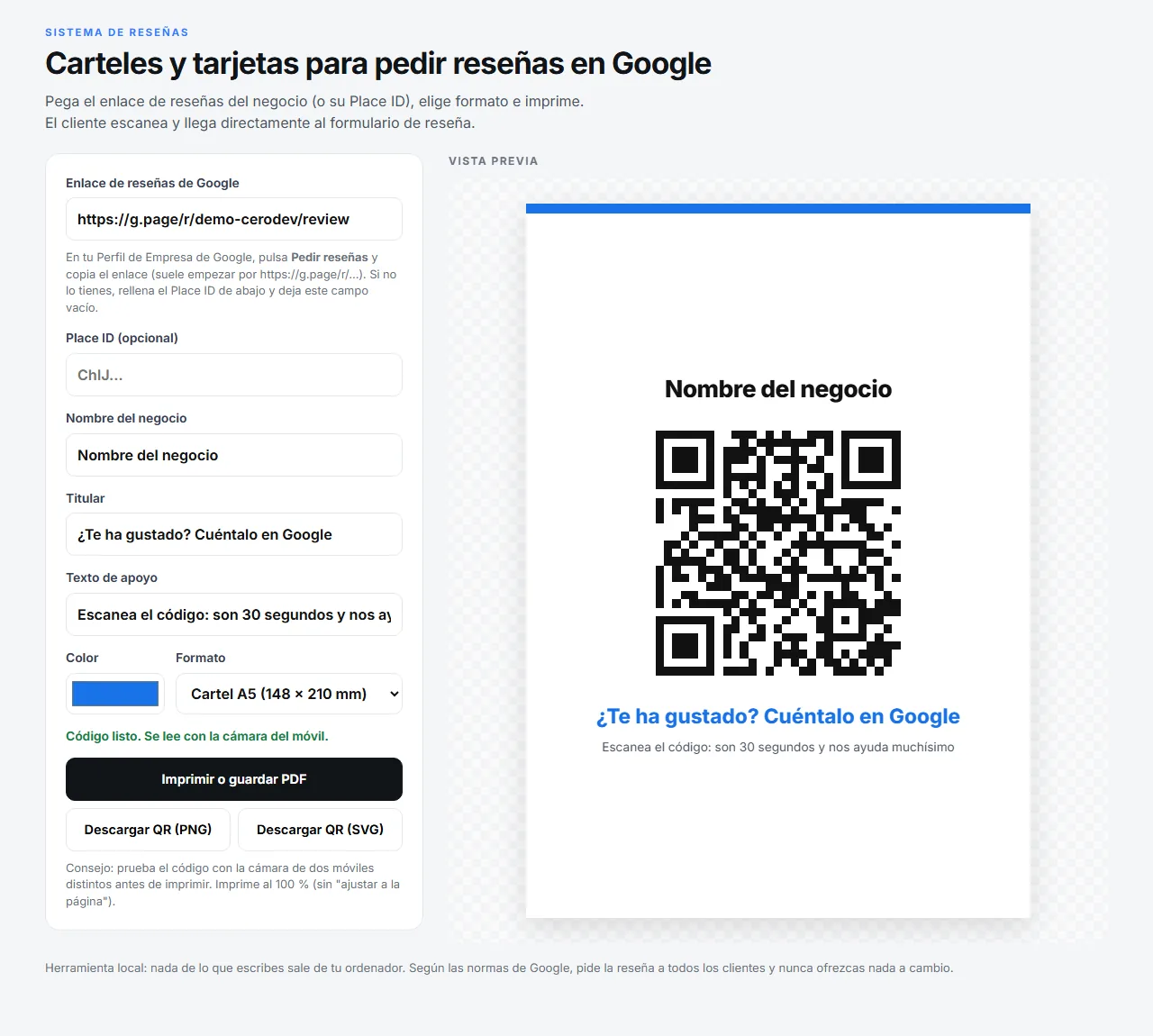 Captura real de Sistema de Reseñas